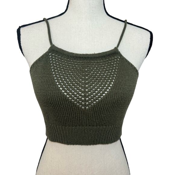 Hand Knit Women's Crop Top Tank Green S/M Soft Stretch Unbranded - Picture 1 of 3